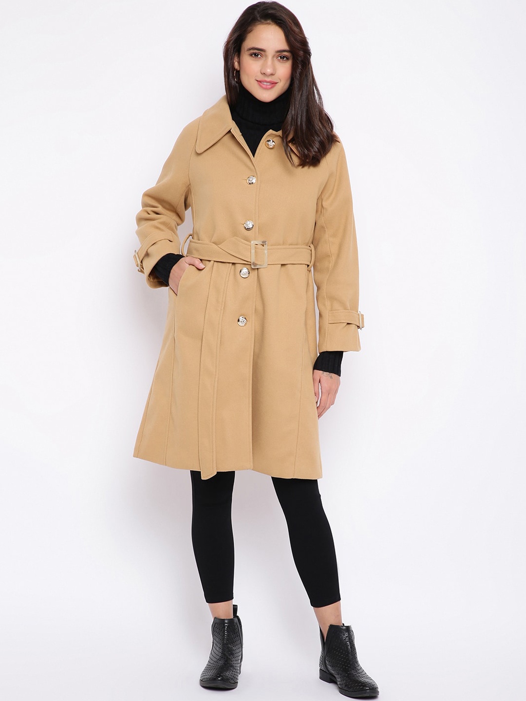 

iki chic Women Brown Solid Overcoat