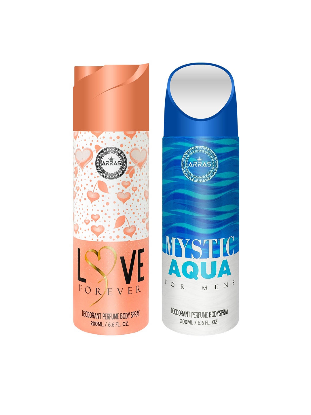 

Arras Set Of 2 Love Forever & Mystic Aqua Deodorant Body Spray 200ml Each, White