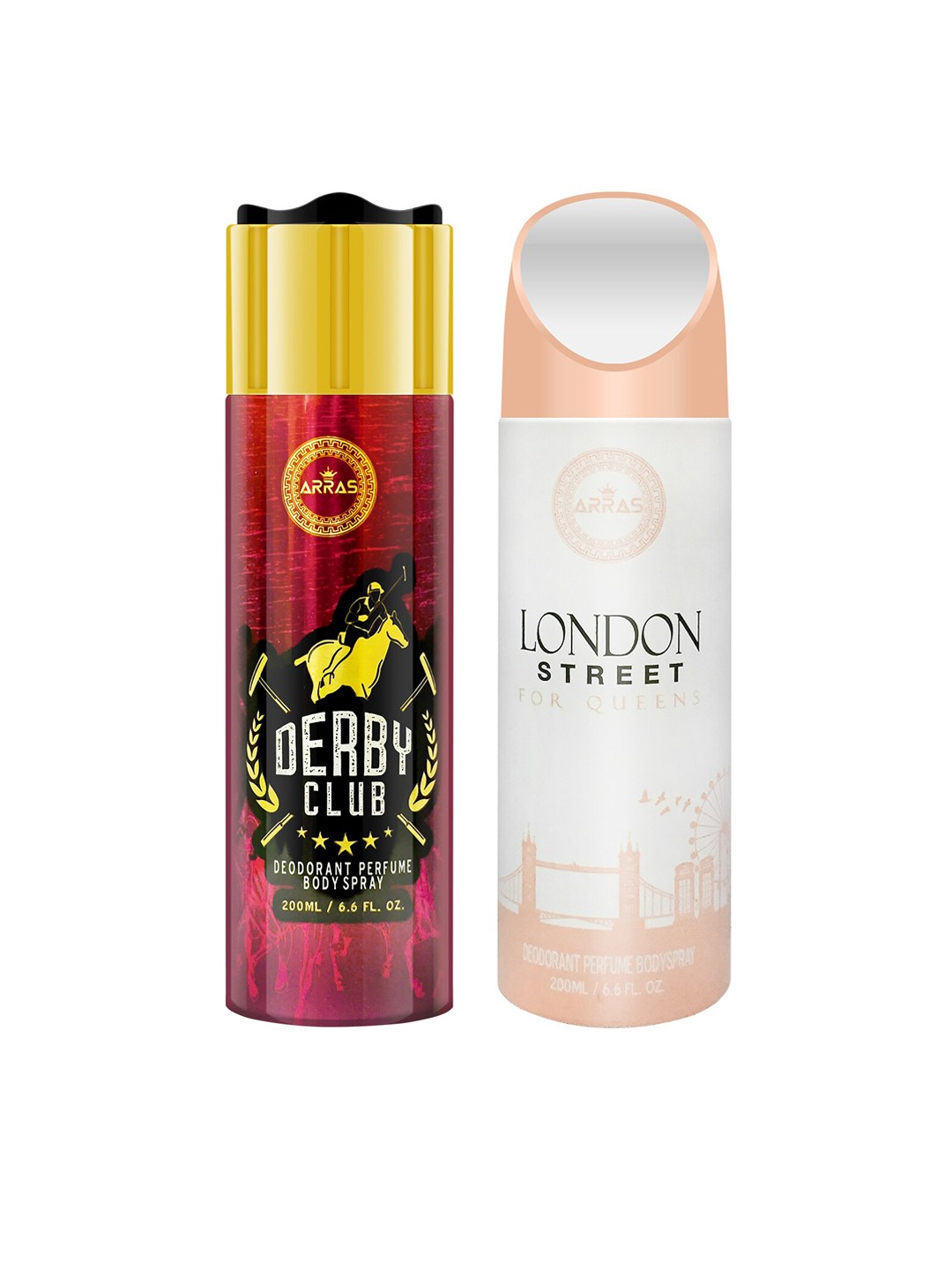 

Arras Unisex Set Of 2 Derby Club & London Street Deodorant Body Spray 200ml, Maroon