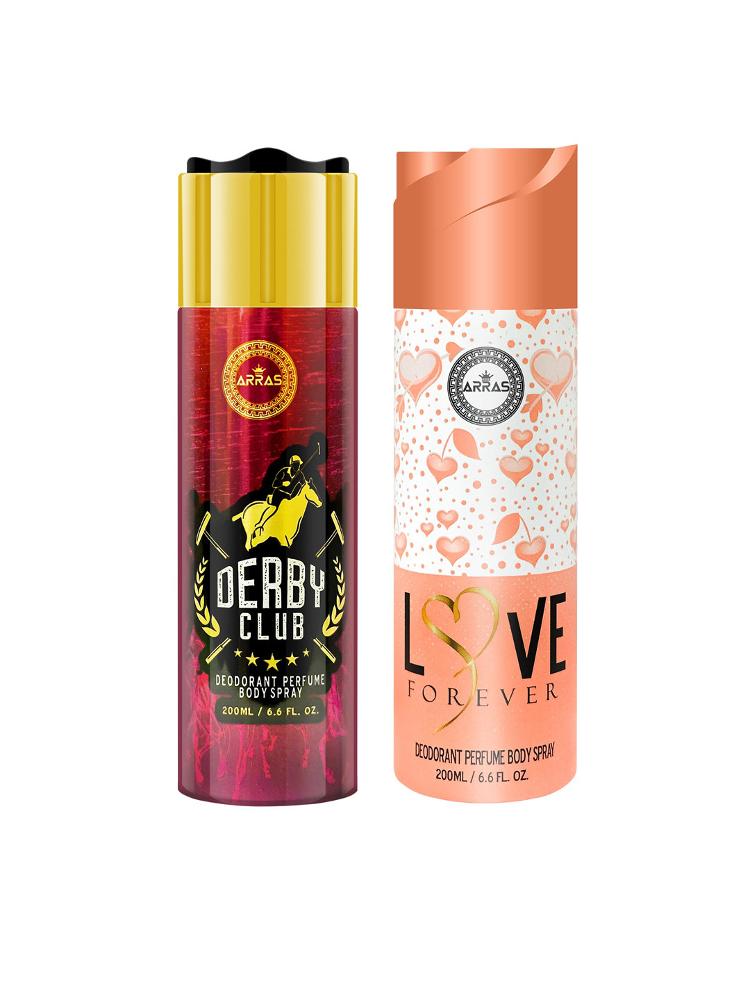 

Arras Pack of 2 Derby Club & Love Forever Deodorant Body Spray, 200ml Each, Maroon