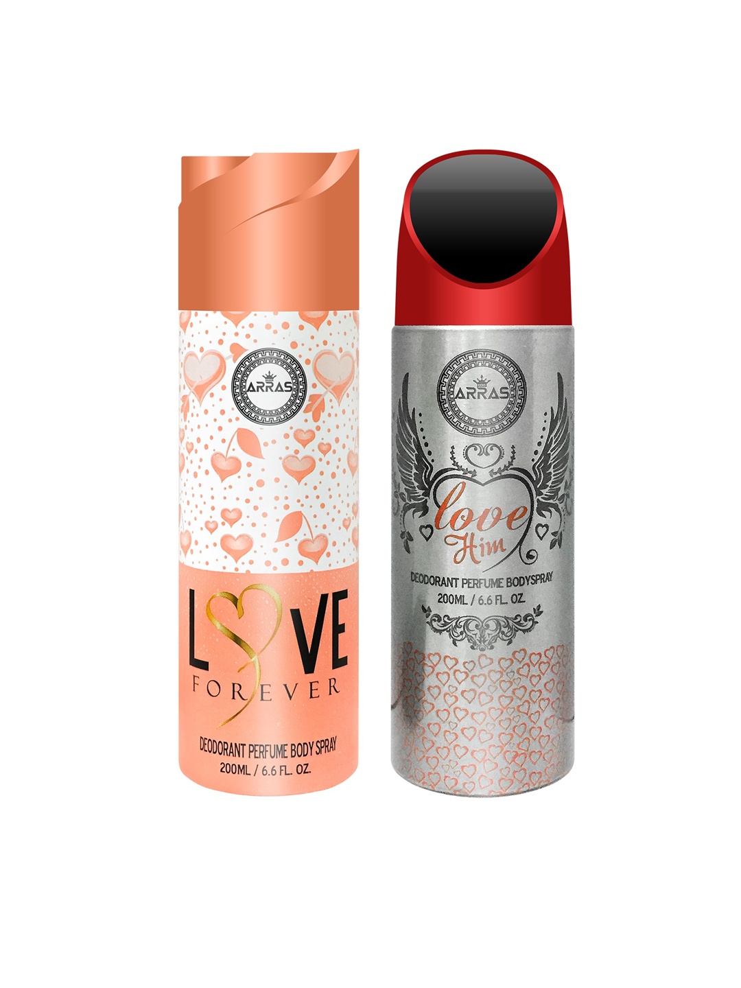

Arras Set Of 2 Love Forever & Love Him Deodorant Body Spray, White