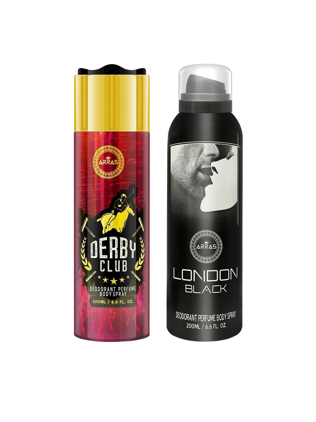 

Arras Set Of 2 Derby Club & London Black Deodorant Body Spray 200ml Each, Maroon