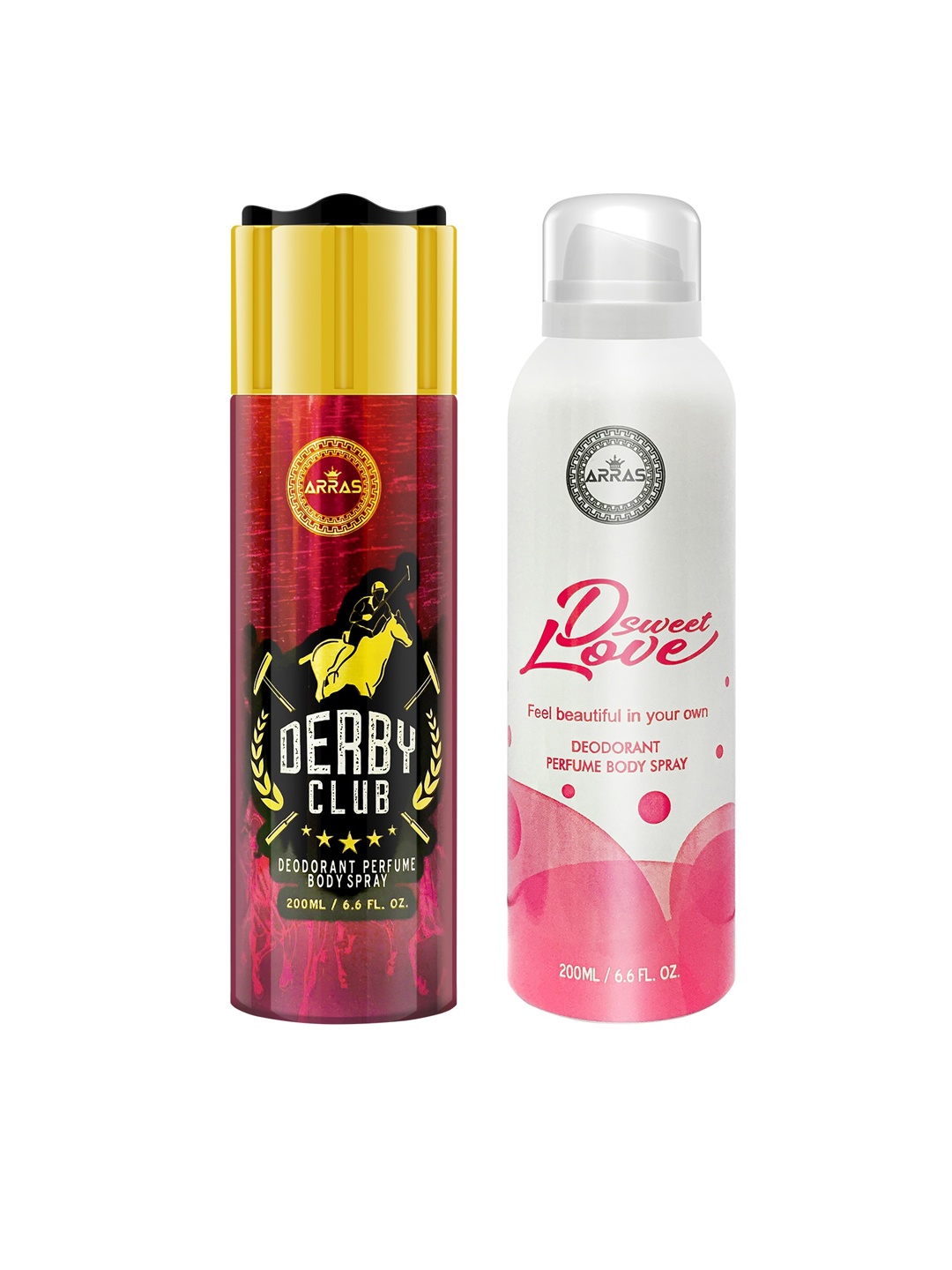 

Arras Set of 2 Derby Club & D Sweet Love Pink Deodorant Body Spray 200ml, Maroon