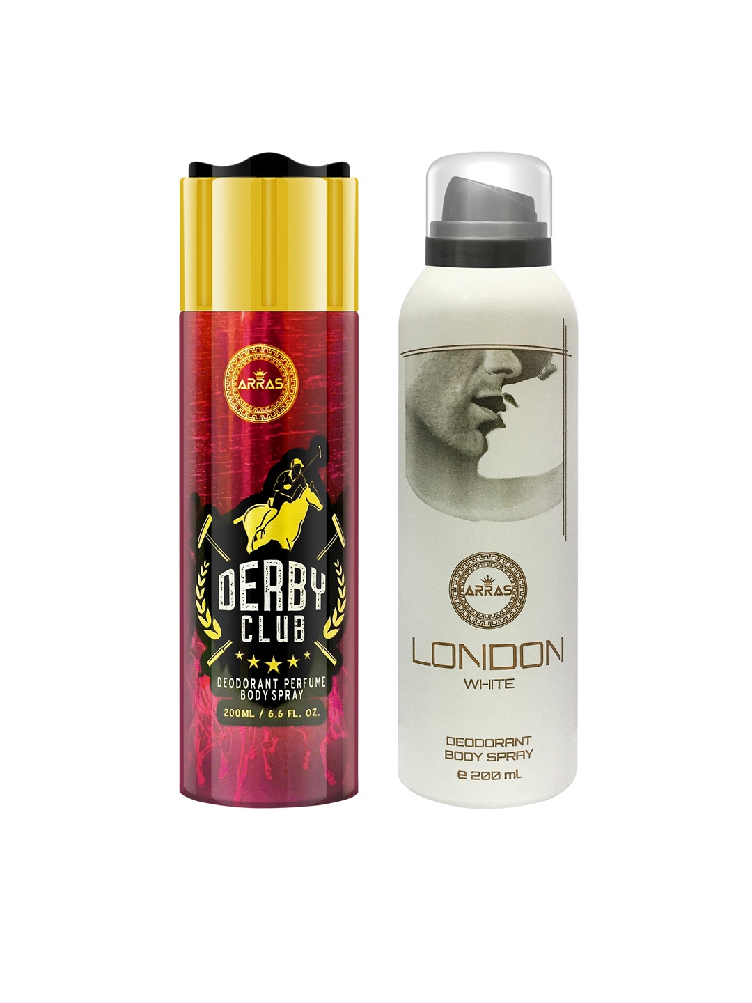 

Arras Set of 2 Derby Club & London White Deodorant Body Sprays 200ml, Maroon