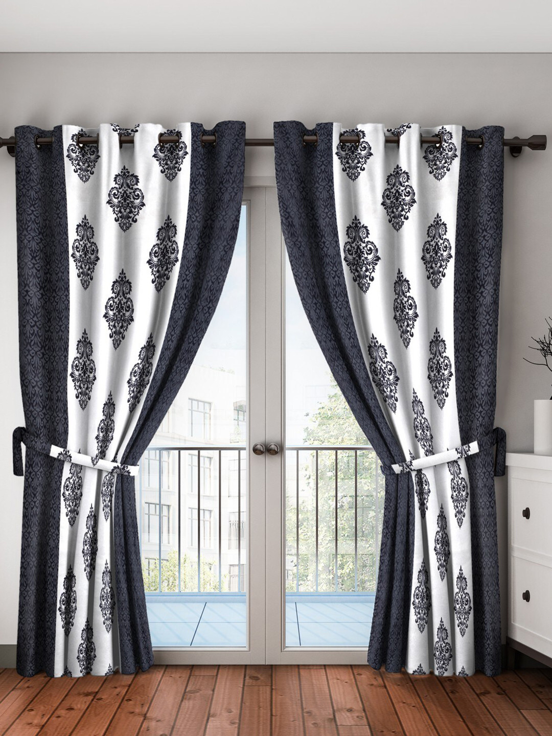 

Home Sizzler Set Of 2 Black & White Ethnic Motifs Long Door Curtain