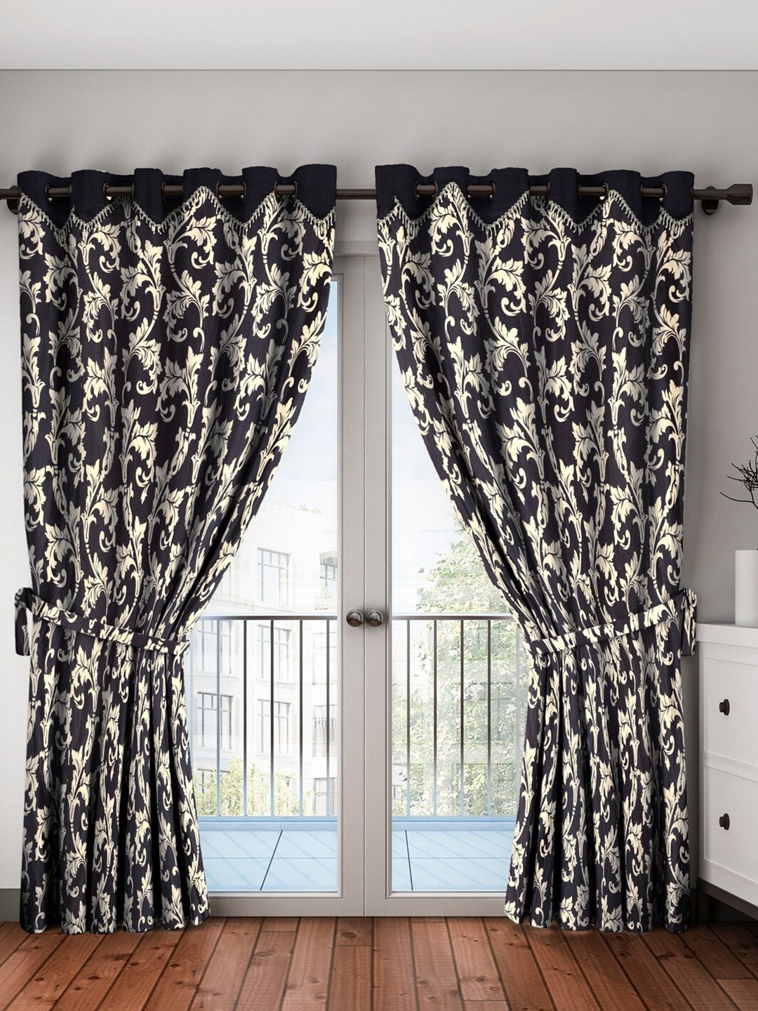 

Home Sizzler Black & Beige Set of 2 Ethnic Motifs Long Door Curtain