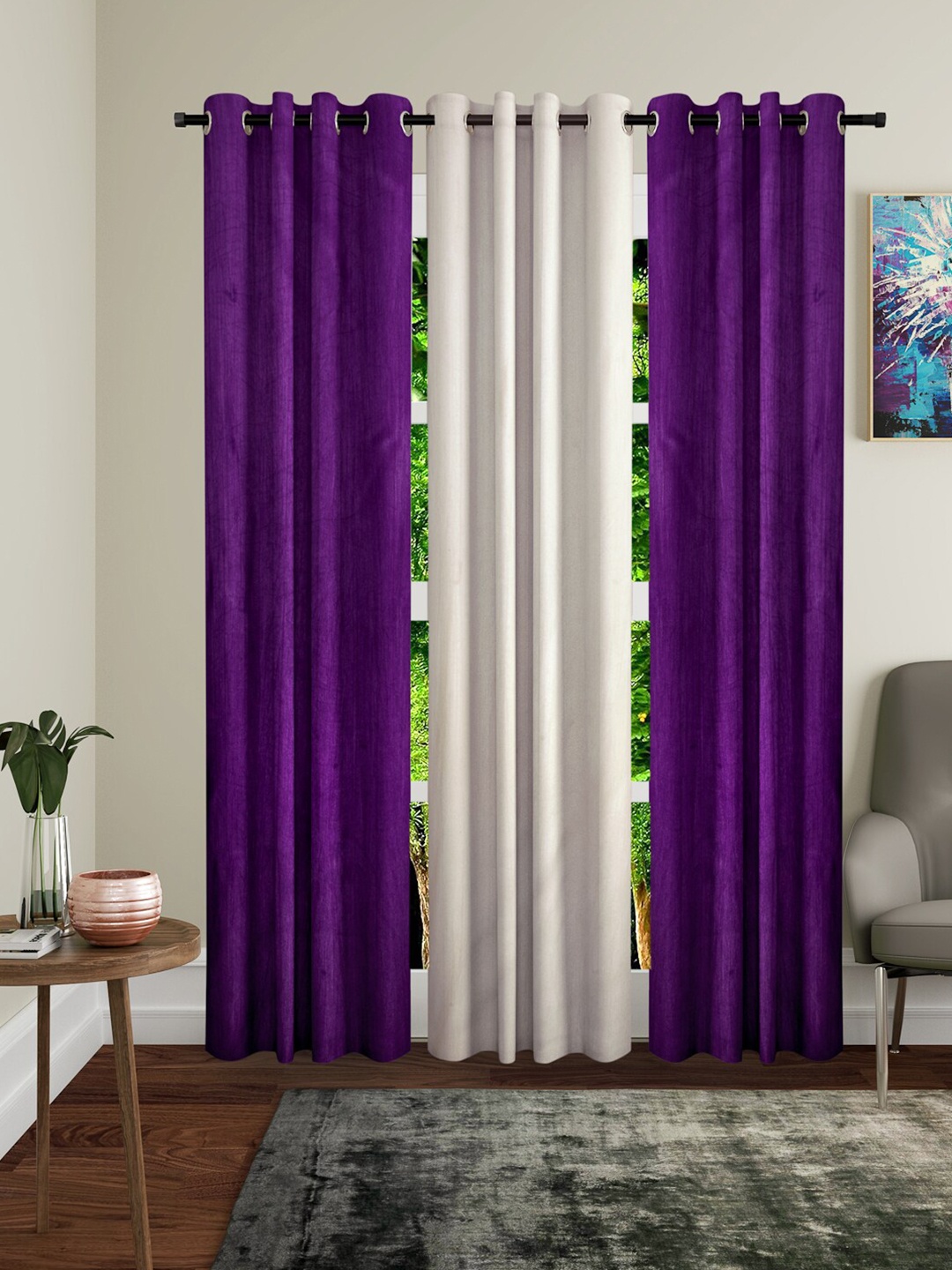 

Home Sizzler Purple & White Set of 3 Long Door Curtain