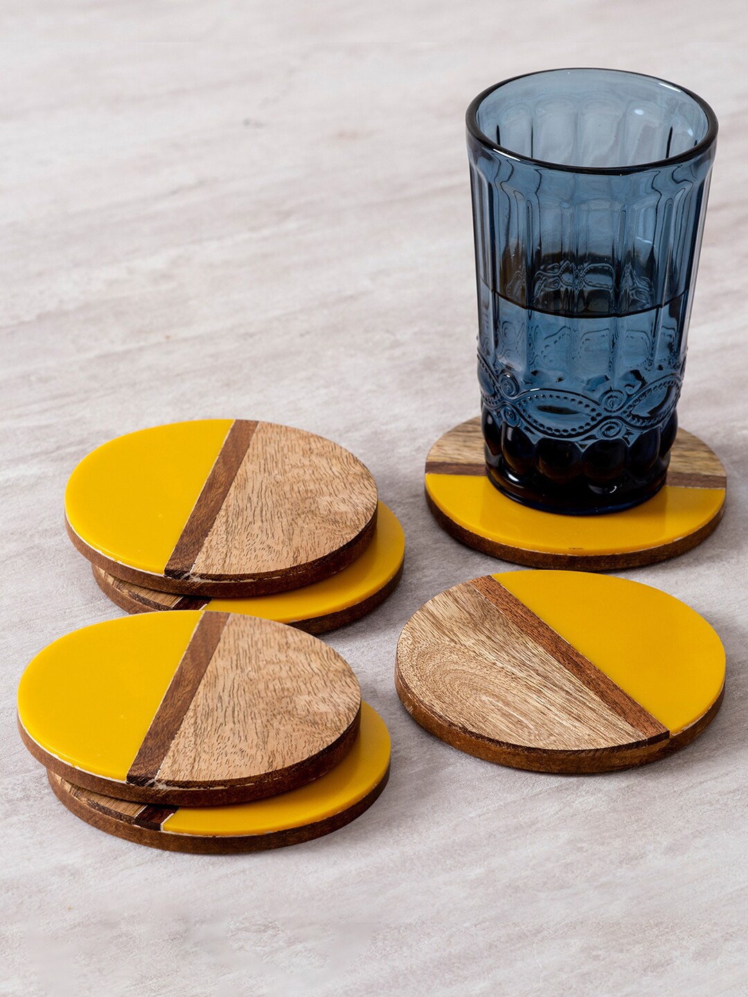 

NikkisPride Set Of 6 Yellow & Brown Patterned Coasters