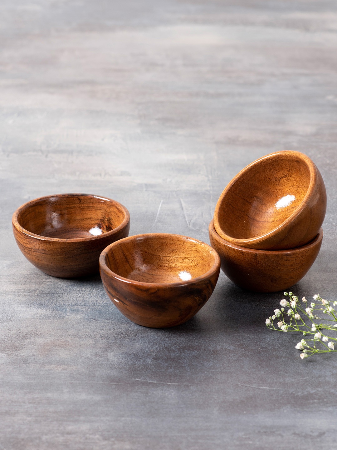 

nestroots Brown 4 Solid Wooden Decorative Serving Bowls