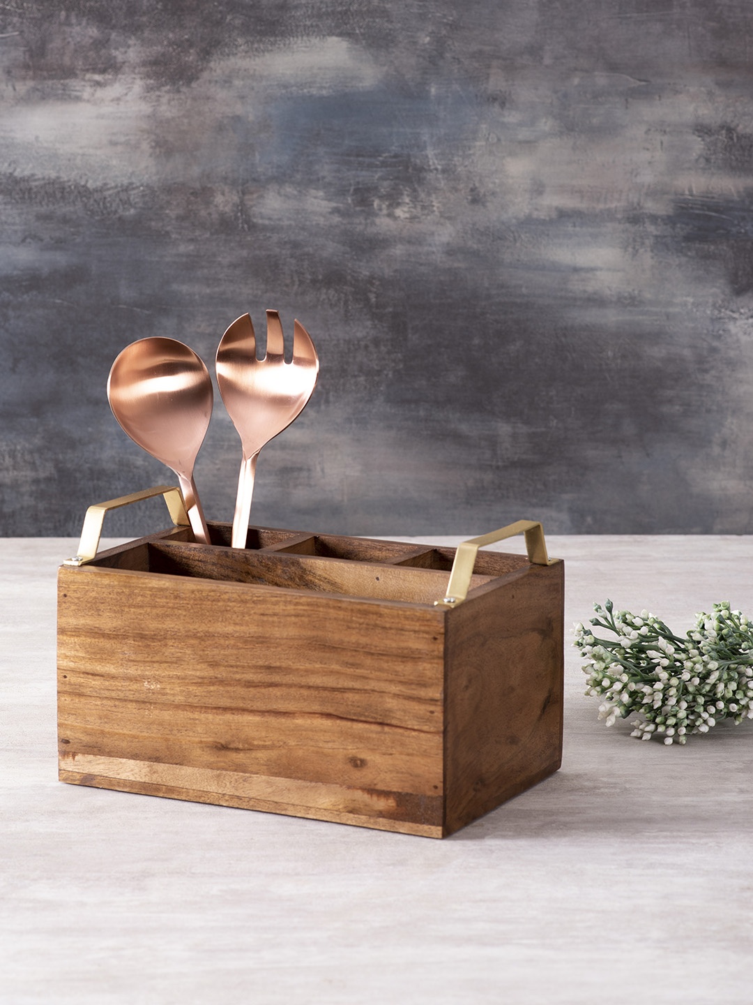 

nestroots Brown Solid Wood Cutlery Holder