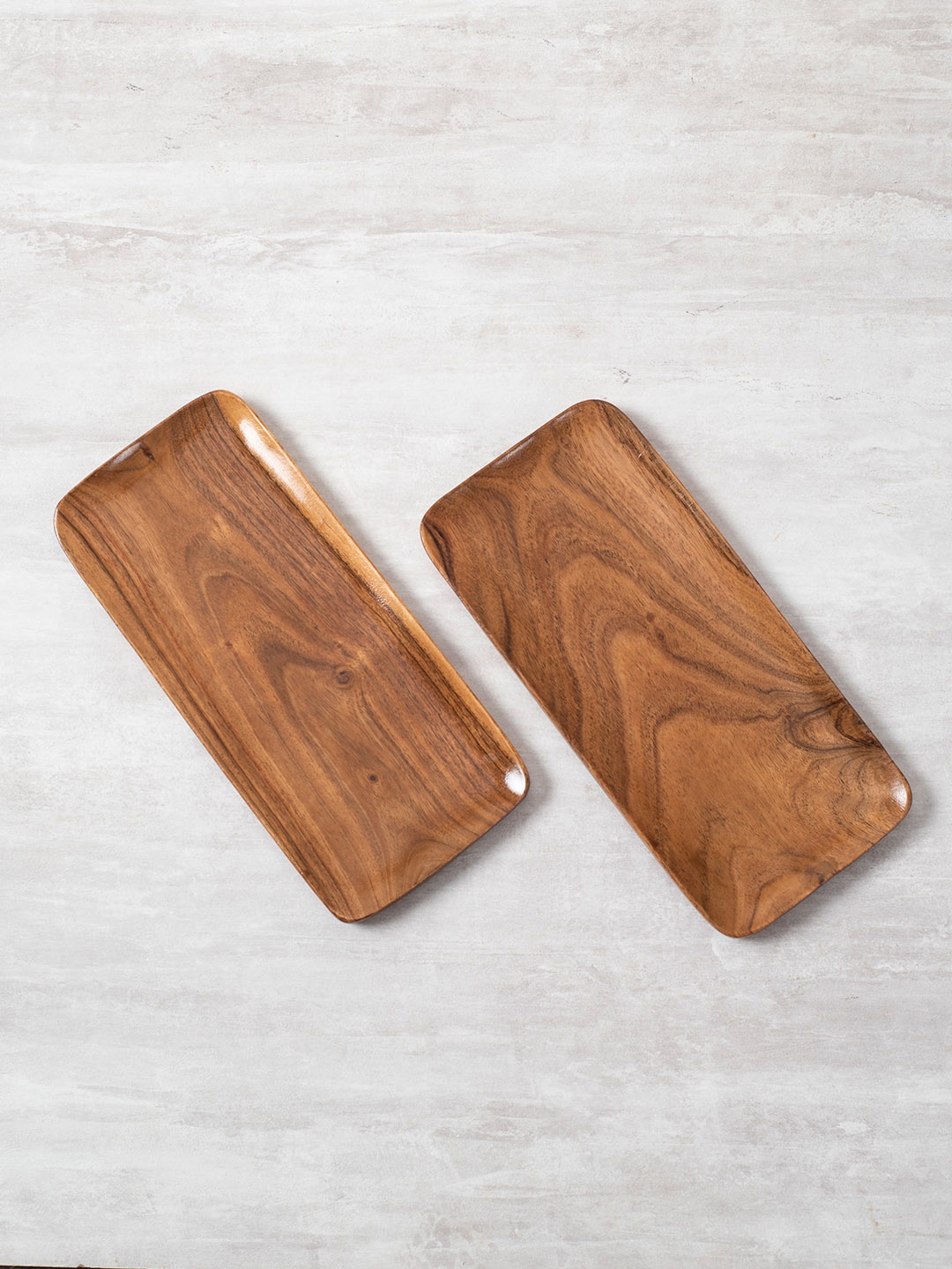 

nestroots Brown Set of 2 Wooden Serving Platter Tray