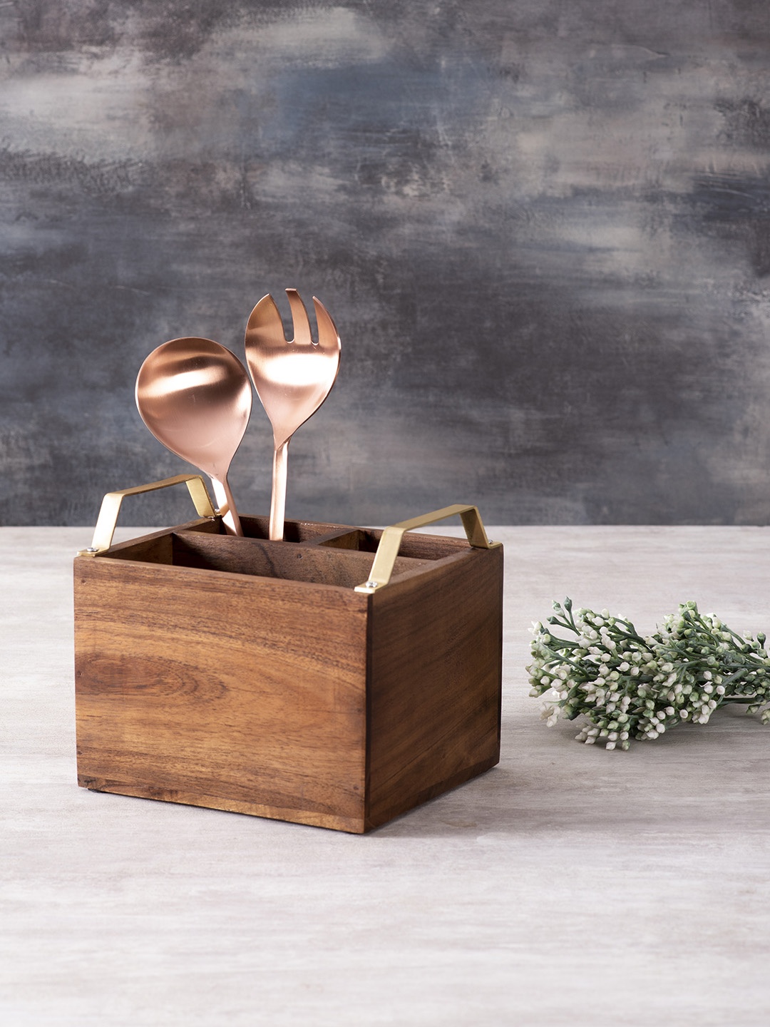 

nestroots Brown Solid Wood Cutlery Holder