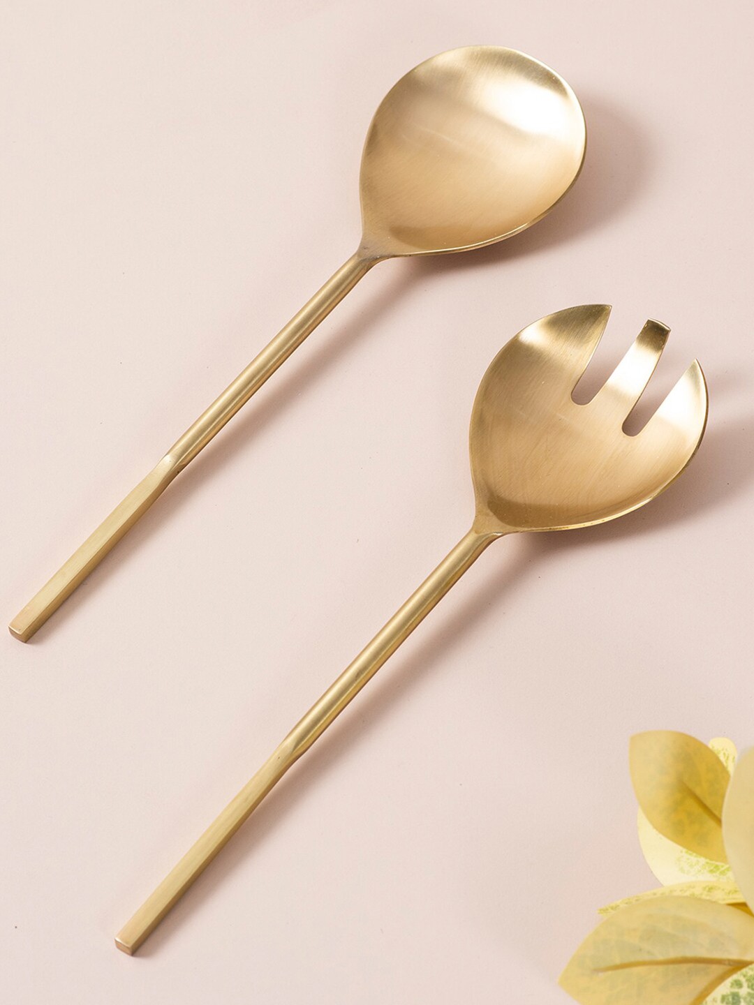 

nestroots Set Of 2 Gold-Toned Stainless Steel Cutlery Servers