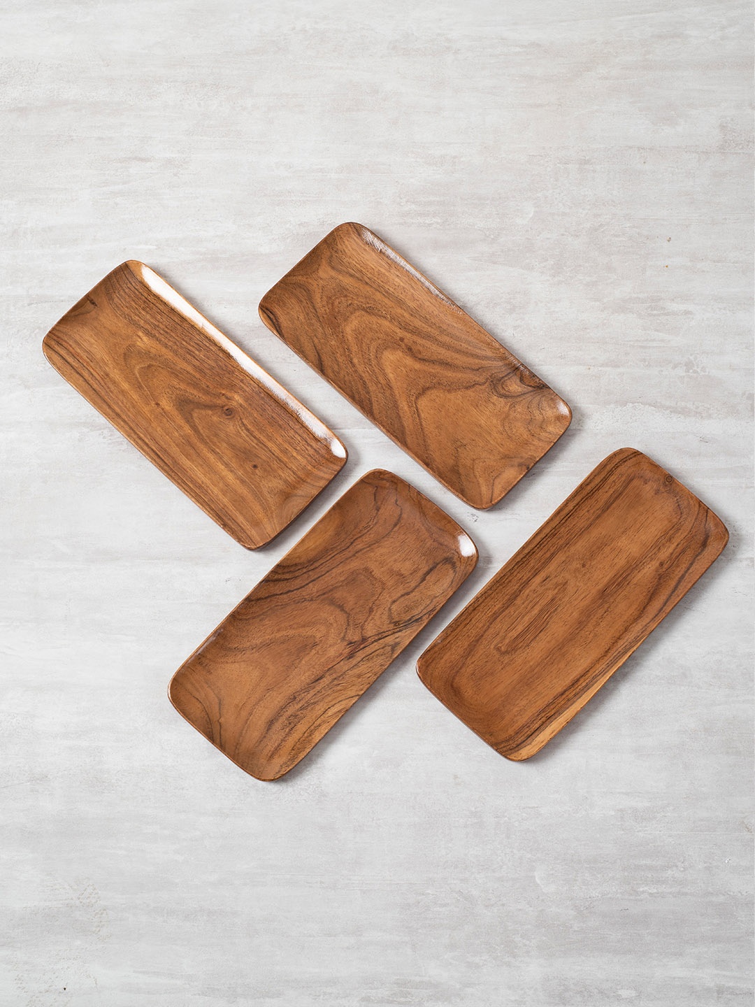 

nestroots Set Of 4 Brown Wooden Serving Platter Trays