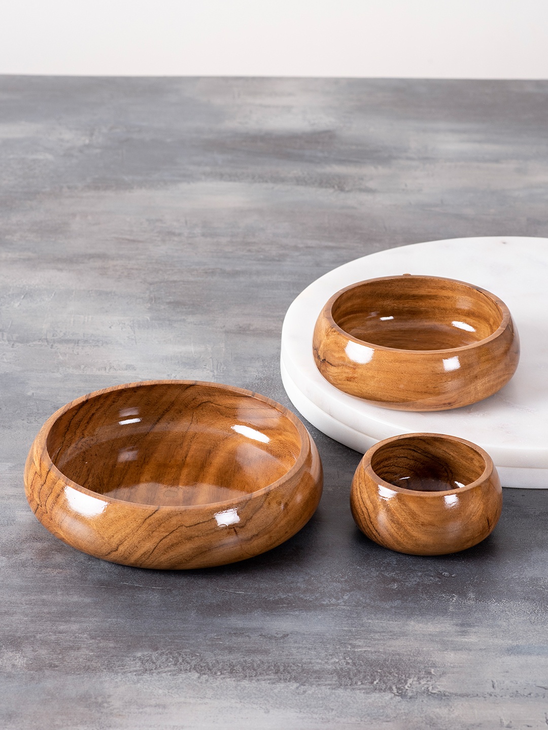 

nestroots Pack of 3 Solid Wooden Serving Bowls, Brown
