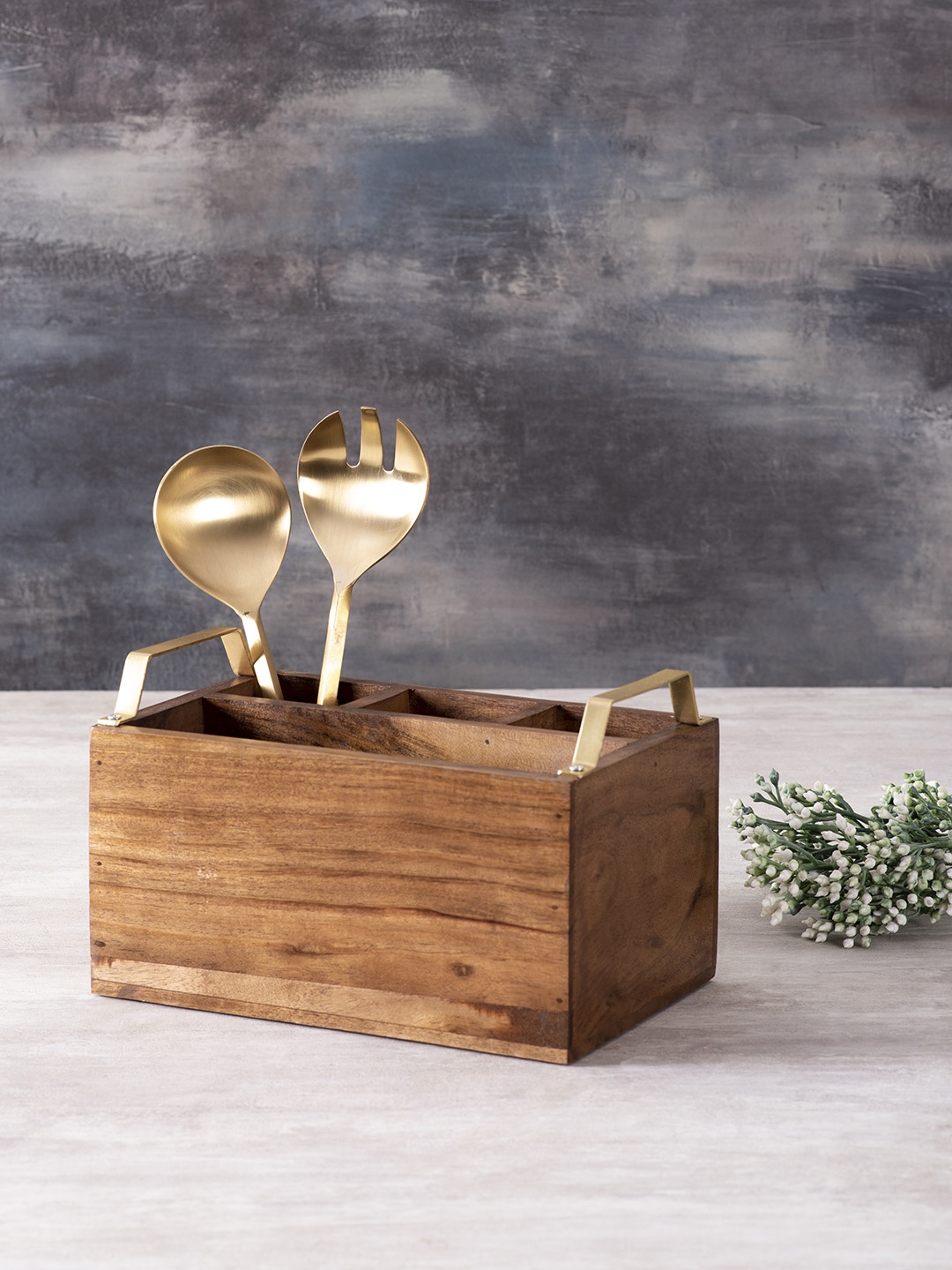 

nestroots Brown Wooden Cutlery Stand