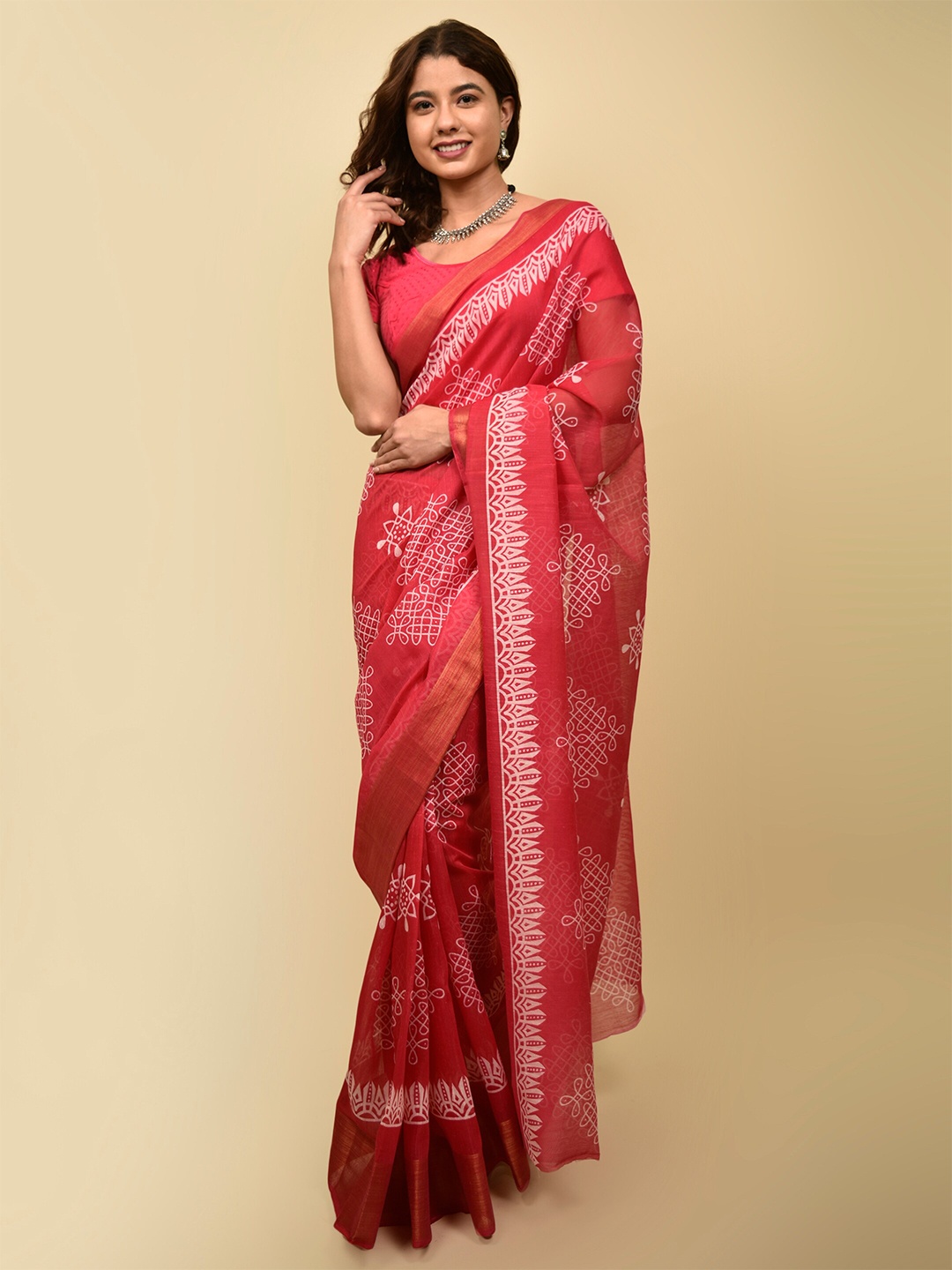 

Indi INSIDE Pink & White Zari Saree