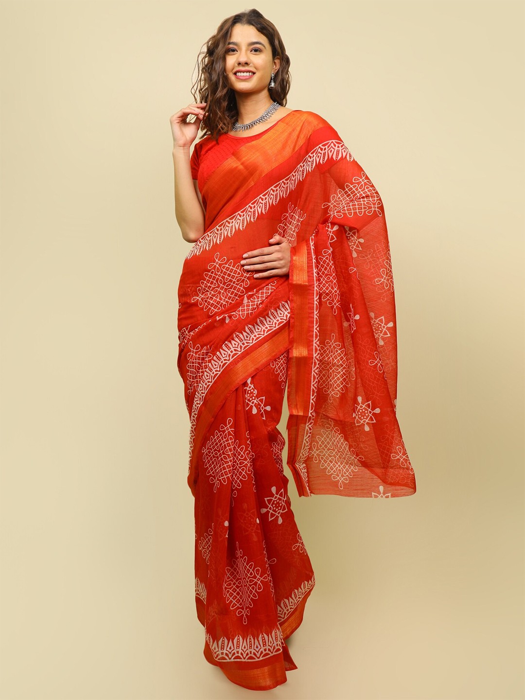 

Indi INSIDE Orange Ethnic Motifs Printed Saree