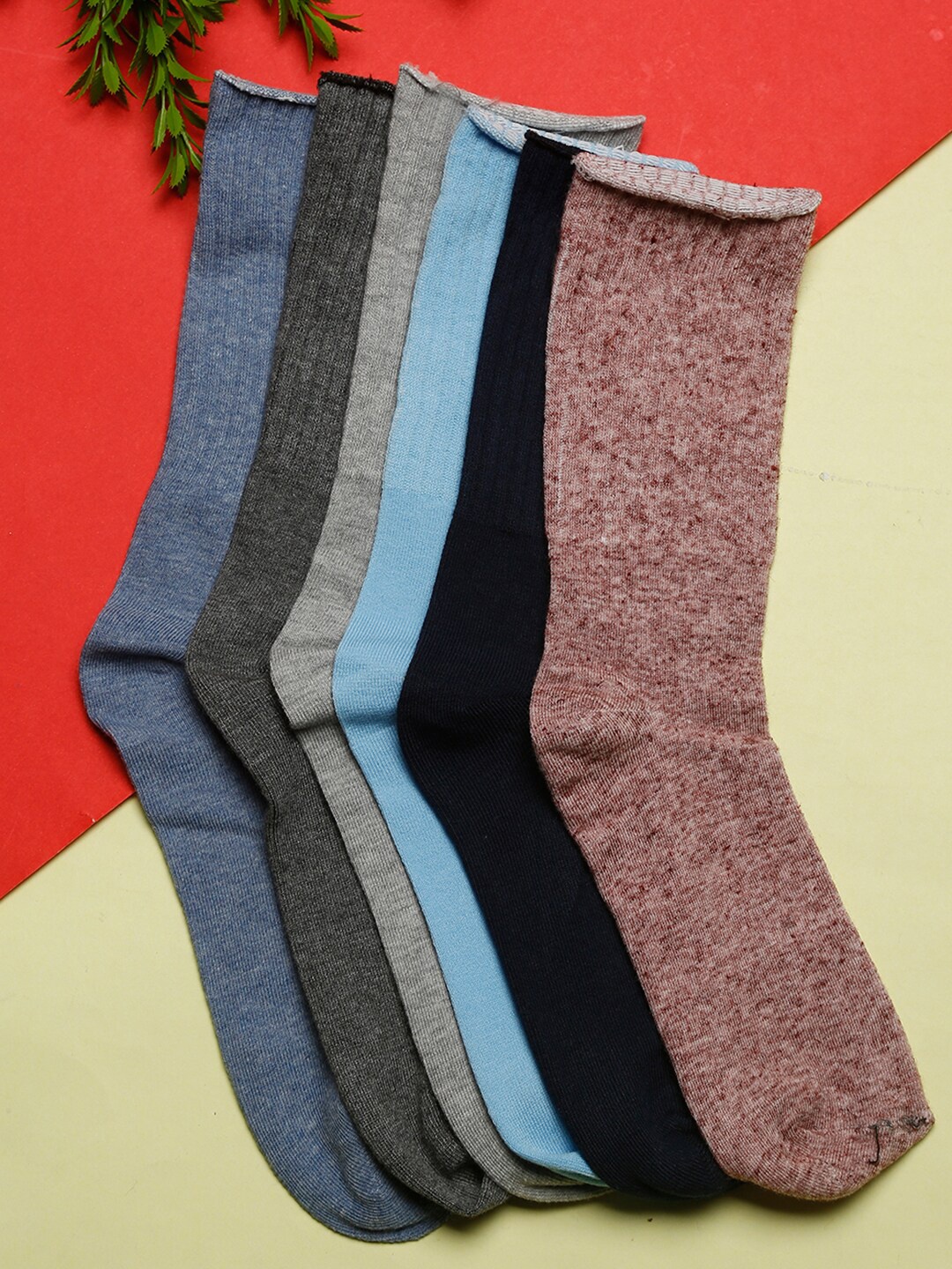 

MUTAQINOTI Men Pack Of 6 Assorted Calf-Length Antimicrobial Socks, Blue