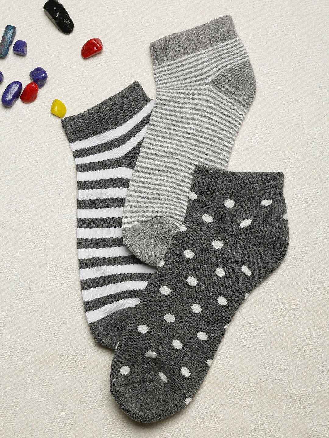 MUTAQINOTI Men Pack Of 3 Assorted Ankle-Length Antimicrobial Socks