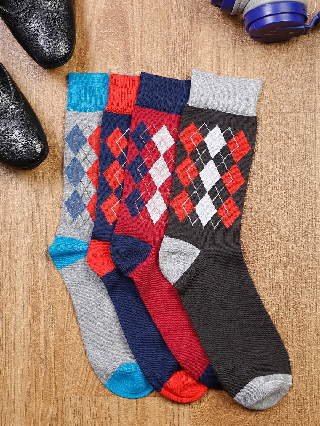 

MUTAQINOTI Men Pack Of 4 Black & Blue Calf Length Antimicrobial Socks