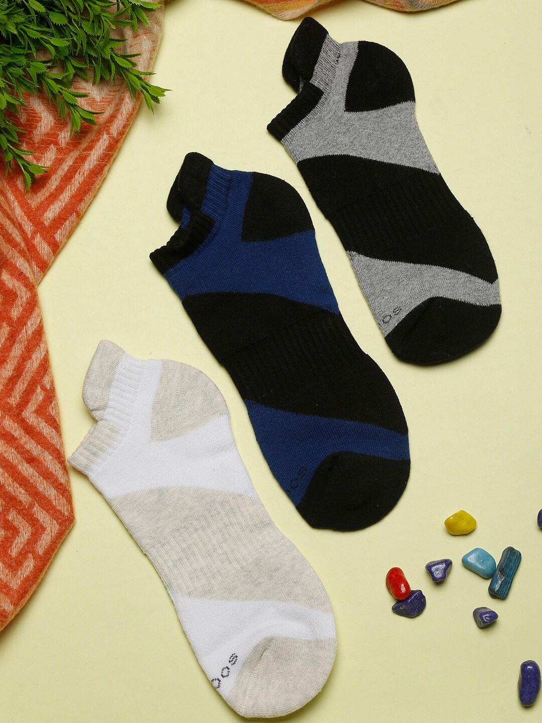 MUTAQINOTI Men Pack Of 3 Ankle-Length Antimicrobial Socks, Blue