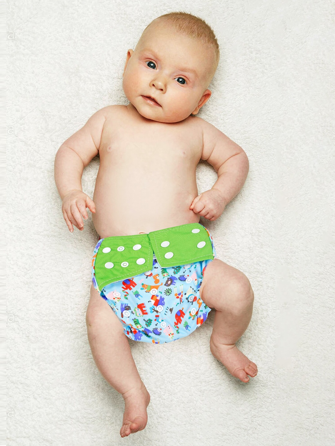 

Baby Moo Kids Green & Blue I Love Animals Printed Reusable Diaper