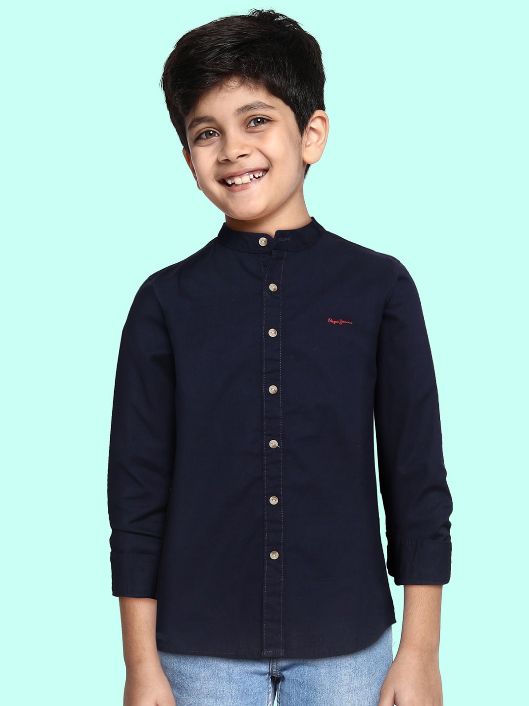 

Pepe Jeans Boys Navy Blue Textured Pure Cotton Casual Shirt