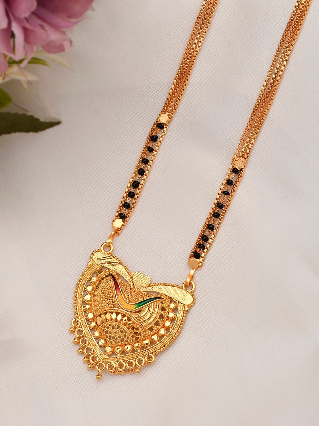 

Silvermerc Designs Gold-Plated Black Beaded Mangalsutra