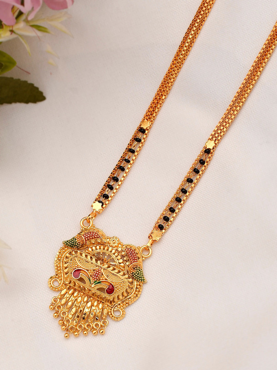 

Silvermerc Designs Gold-Plated Black Beaded Mangalsutra
