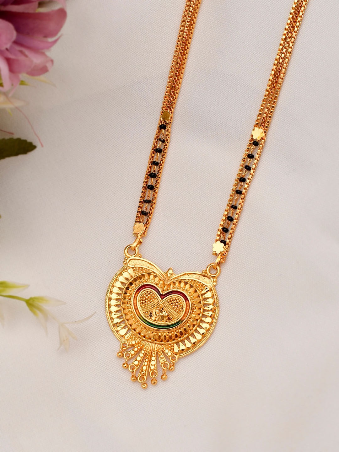 

Silvermerc Designs Gold-Plated & Black Beaded Mangalsutra