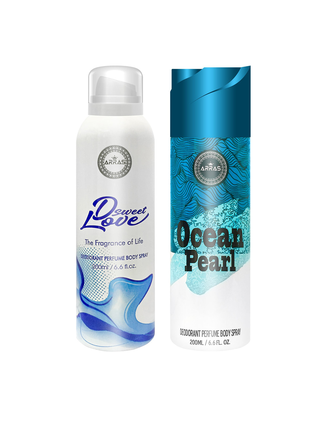 

Arras Set of 2 D Sweet Love Blue & Ocean Pearl Deodorant Body Spray 200ml, White