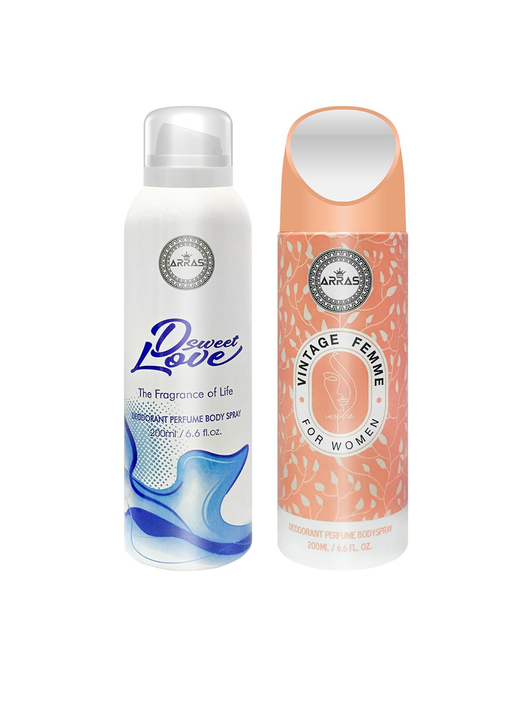 

Arras Set of 2 D Sweet Love Blue & Vintage Femme Deodorant Body Spray 200ml, White