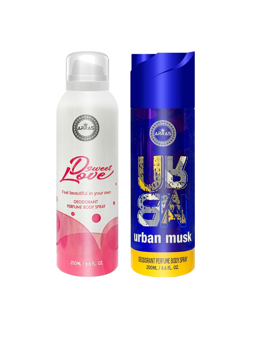 

Arras Set Of 2 D Sweet Love Pink & Urban Musk Deodorant Body Spray 200ml Each, White