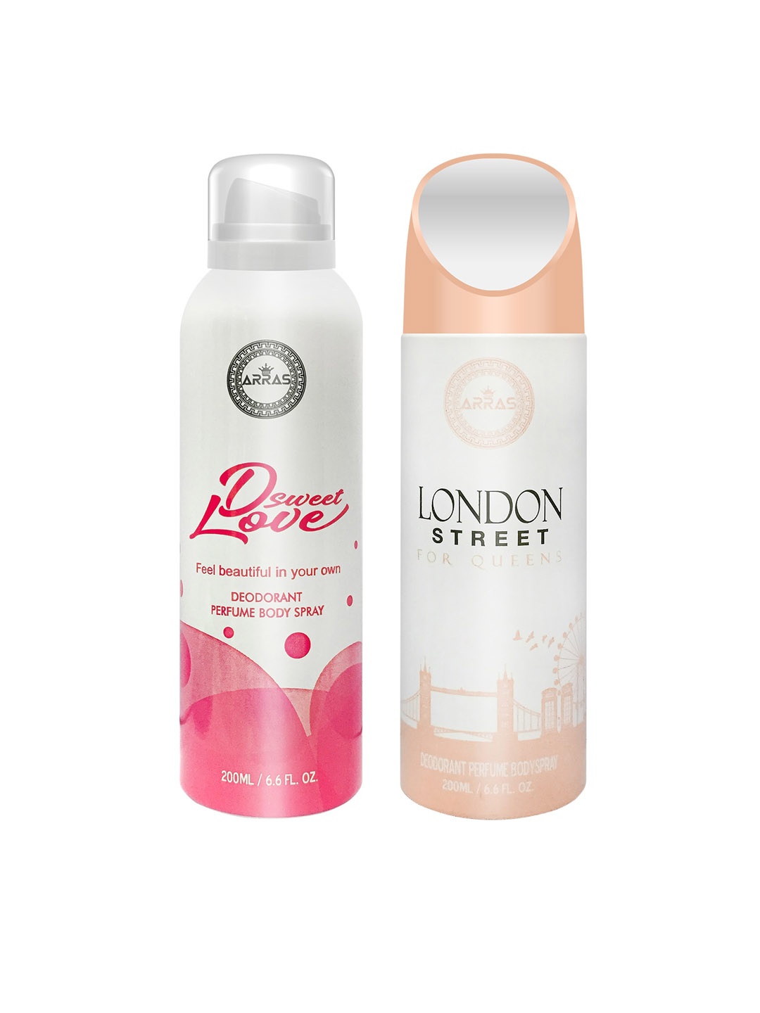 

Arras Set Of 2 D Sweet Love Pink & London Street Deodorant Body Spray 400ml, White