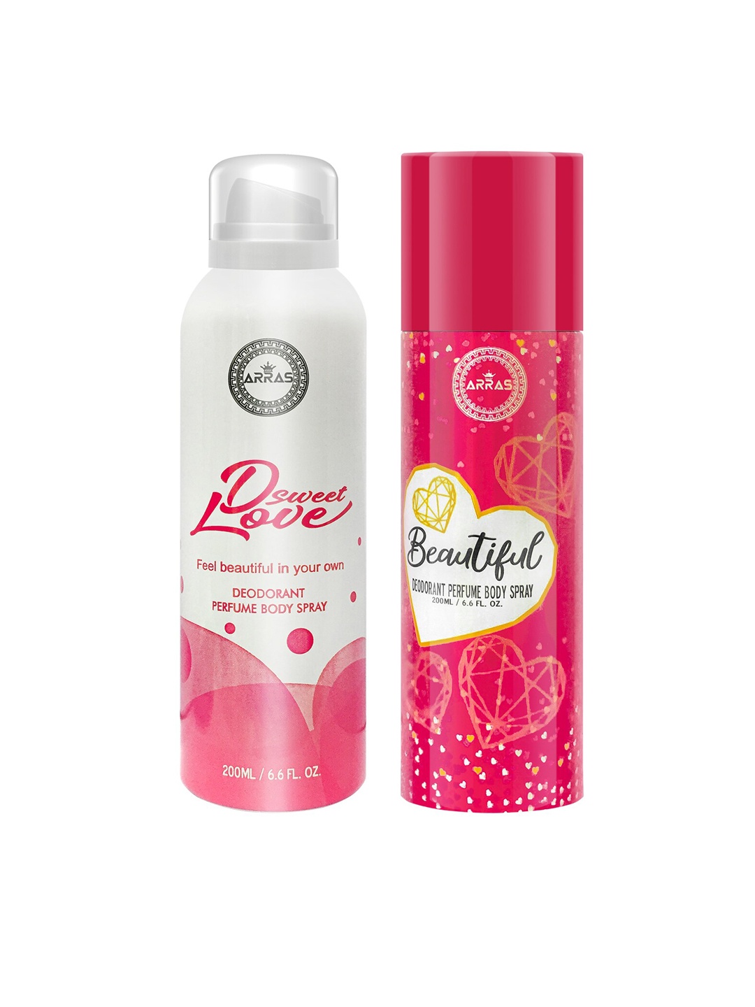 

Arras Set Of 2 D Sweet Love Pink & Beautiful Deodorant Body Spray 400 ml, White