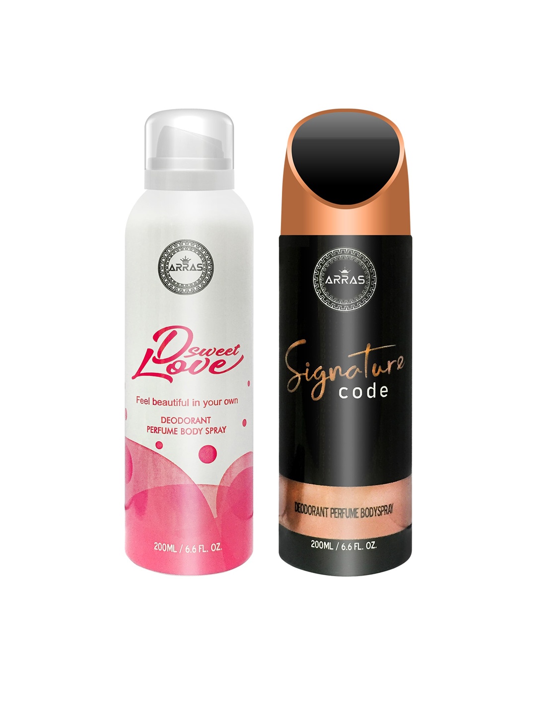 

Arras Set Of 2 White D Sweet Love Pink & Signature Code Deodorant Body Spray 400 ml