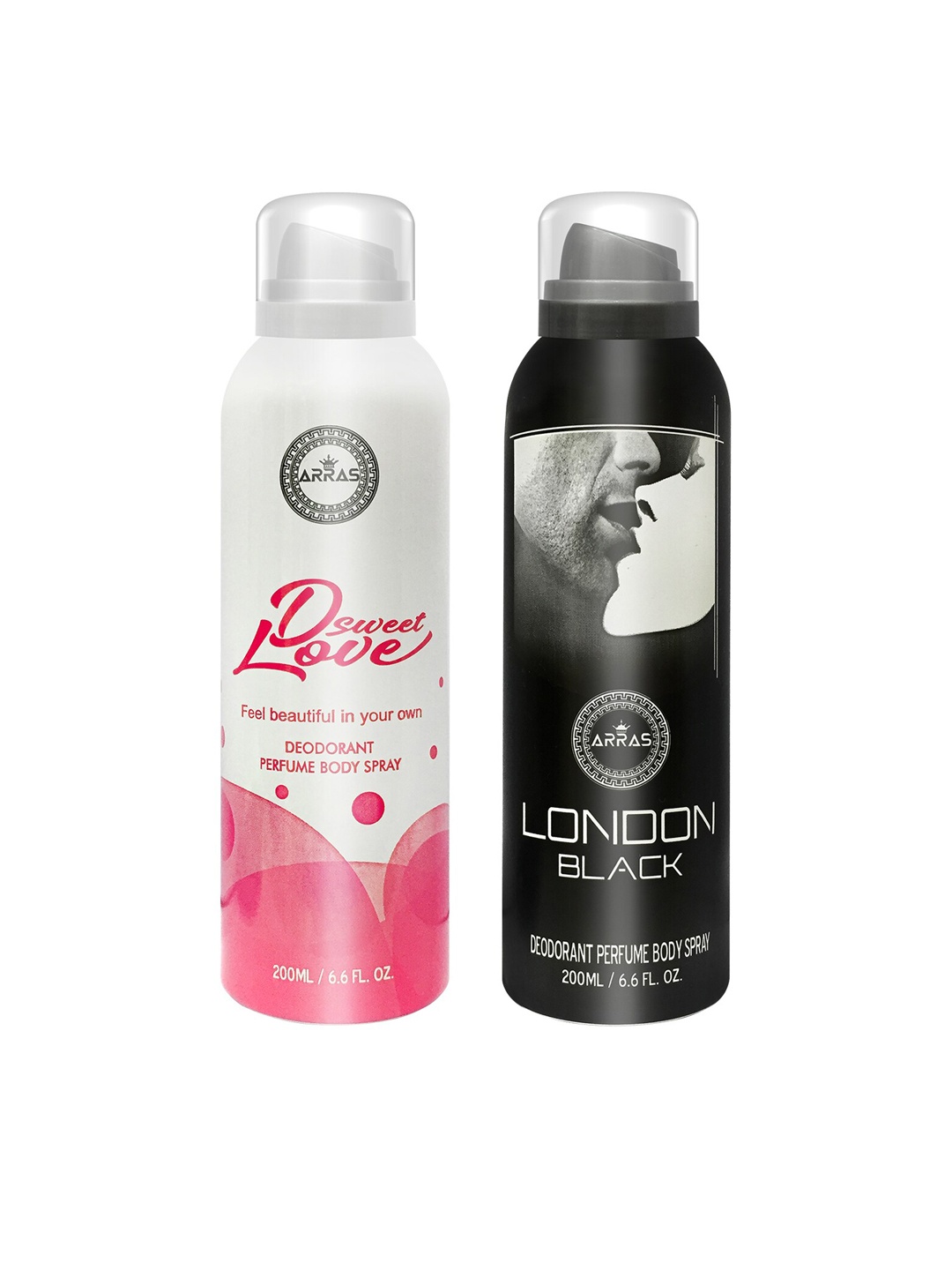 

Arras Set Of 2 D Sweet Love Pink & London Black Deodorant Body Spray 200ml, White