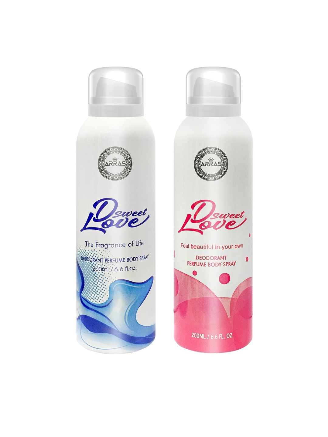 

Arras Set Of 2 D Sweet Love Blue & D Sweet Love Pink Deodorant Body Spray 400 ml, White