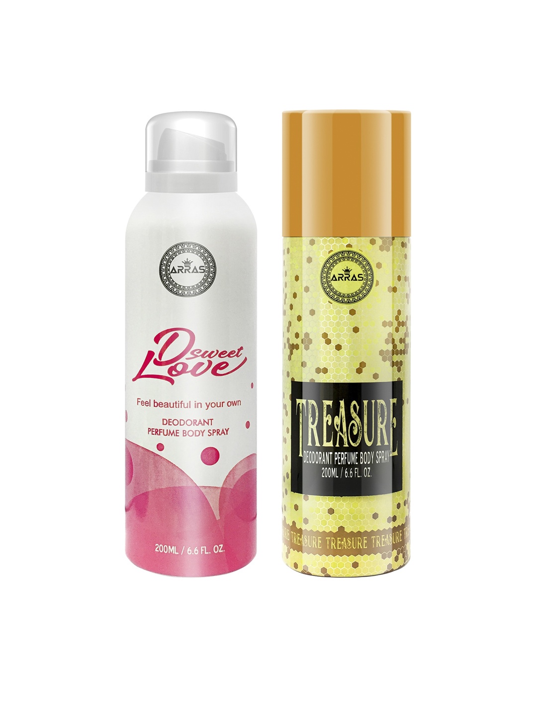 

Arras Set Of 2 D Sweet Love Pink & Treasure Deodorant Body Spray 400 ml, White