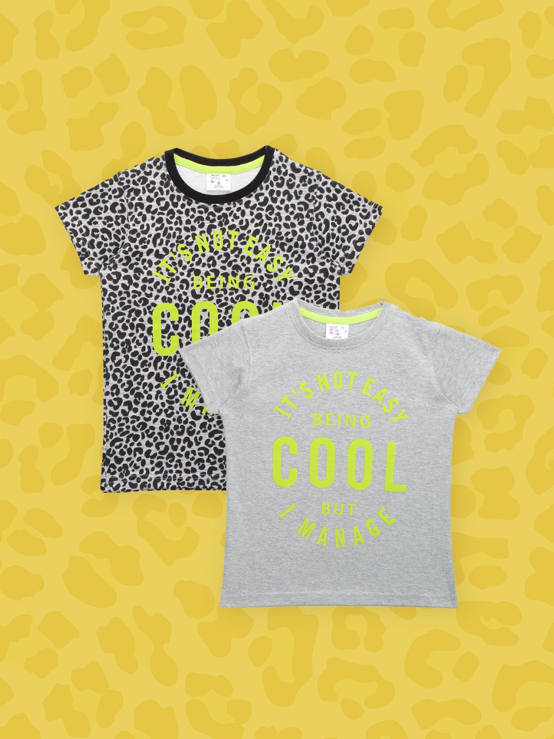 

LilPicks Boys Black & Grey Melange Typography Set of 2 Printed T-shirt