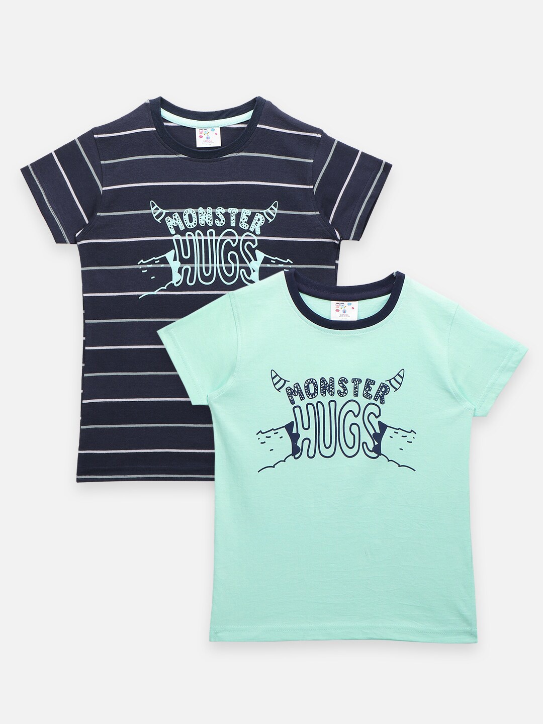 

LilPicks Boys Navy Blue & Sea Green Pack of 2 Printed T-shirt