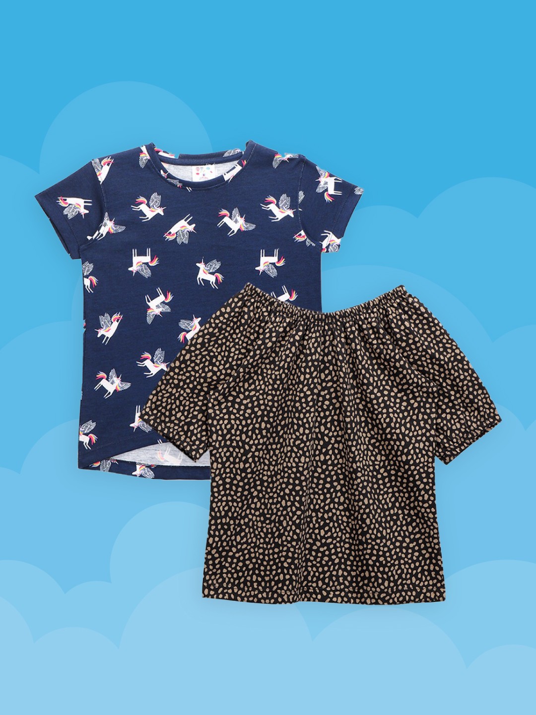 

LilPicks Girls Pack of 2 Printed Tops in Navy Blue & Brown