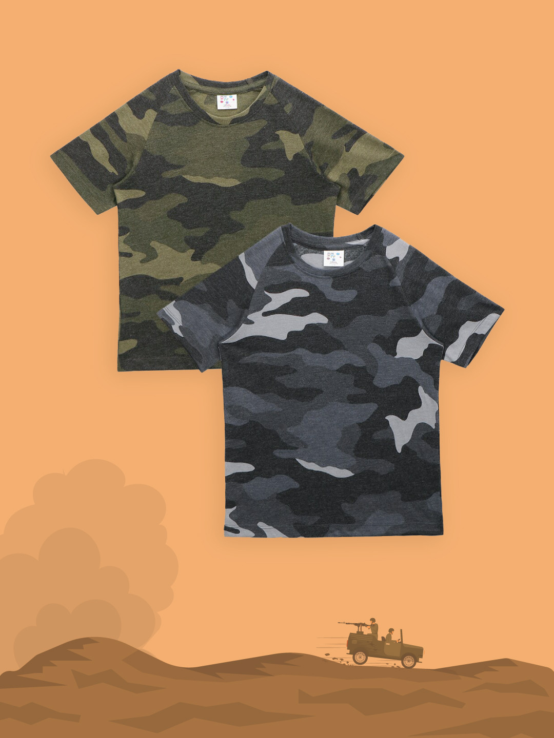 

LilPicks Boys Green Camouflage 2 Printed T-shirt