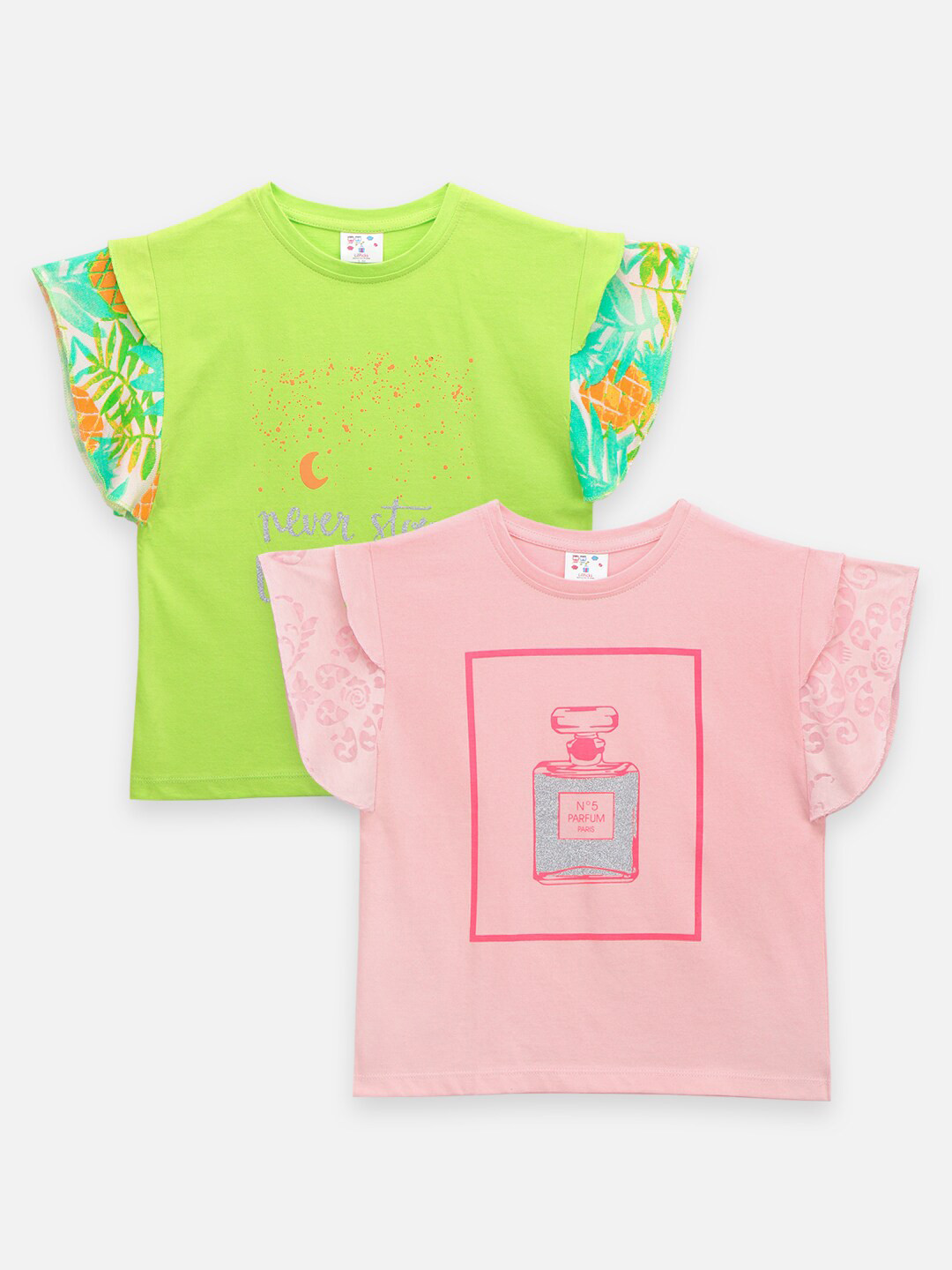 

LilPicks Green & Pink Pack of 2 Print Tops