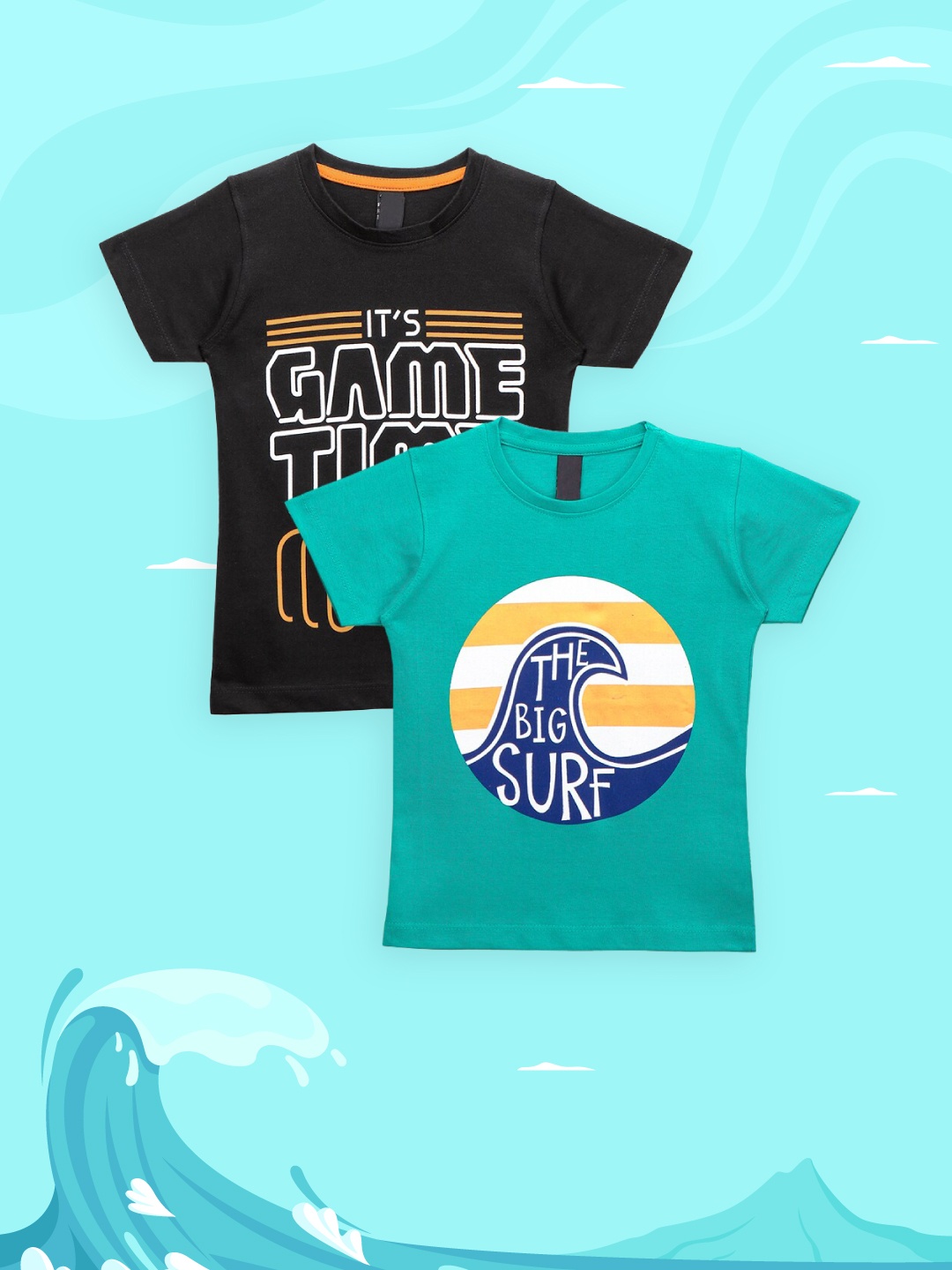 

LilPicks Boys Black & Sea Green Pack of 2 Printed T-shirt