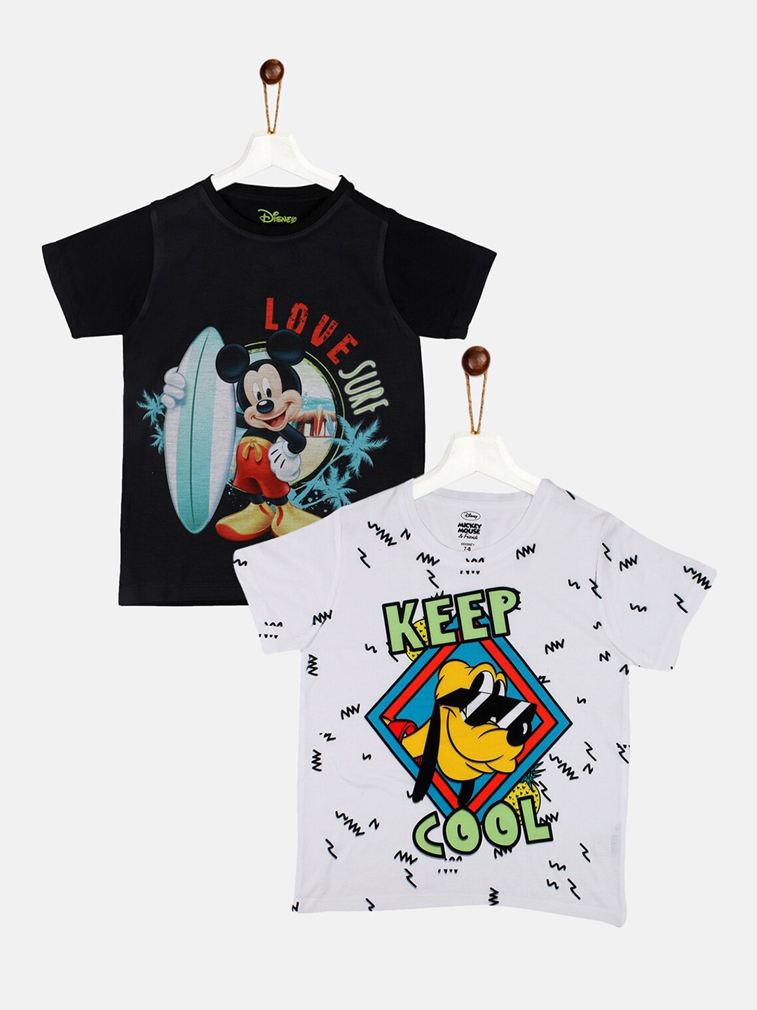 

YK Disney Boys Pack of 2 Black & White Mickey and Pluto Printed T-shirt