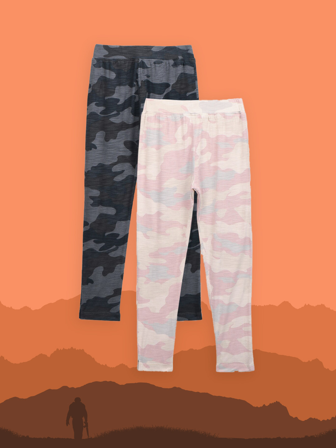 

LilPicks Girls Pack Of 2 Camouflage Printed Cotton Ankle-Length Leggings, Black