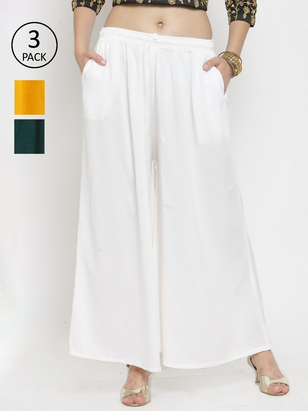 

Clora Creation Women Pack of 3 Palazzos, Off white