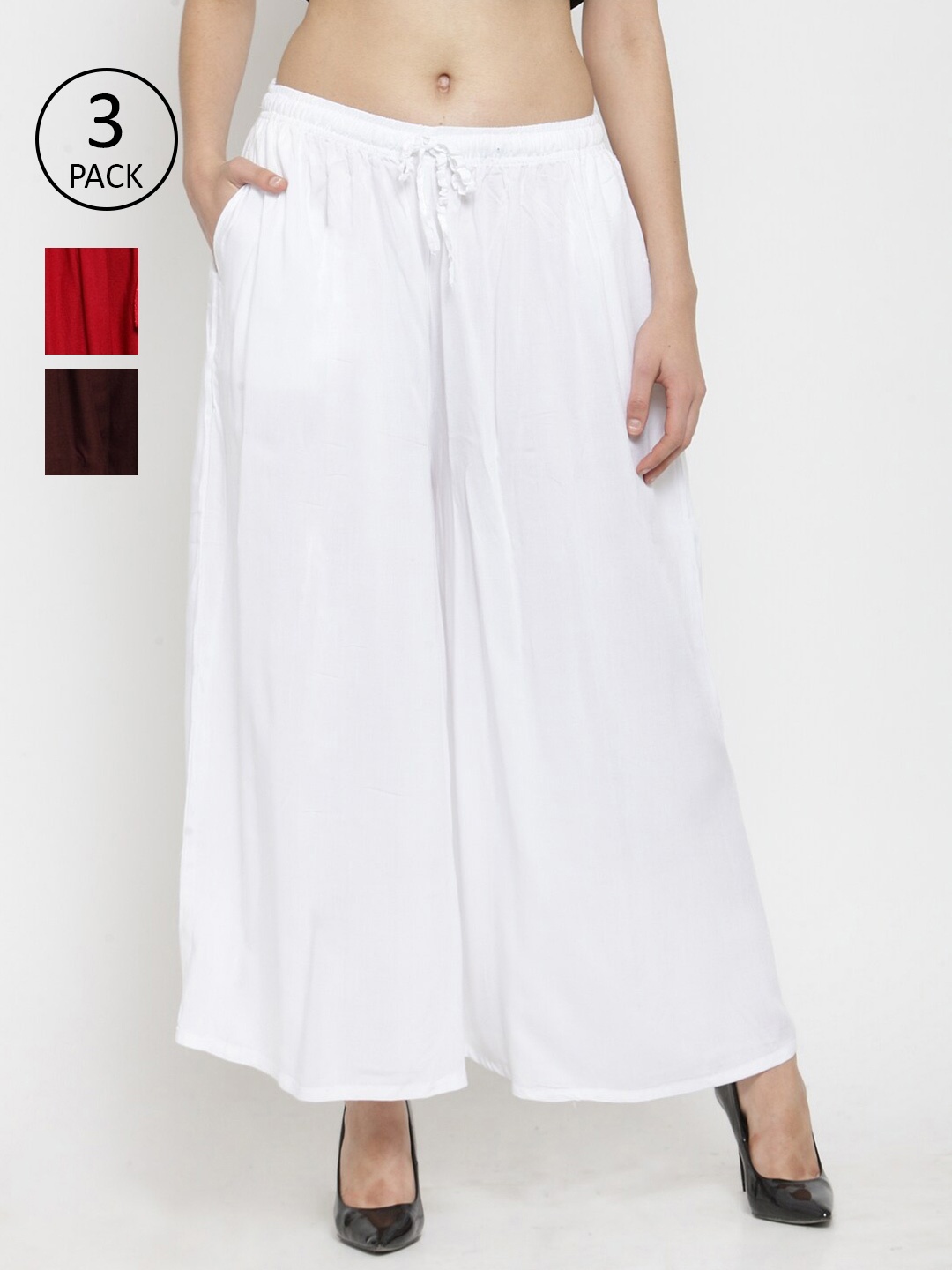 

Clora Creation Women Pack of 3 White & Black Knitted Palazzos
